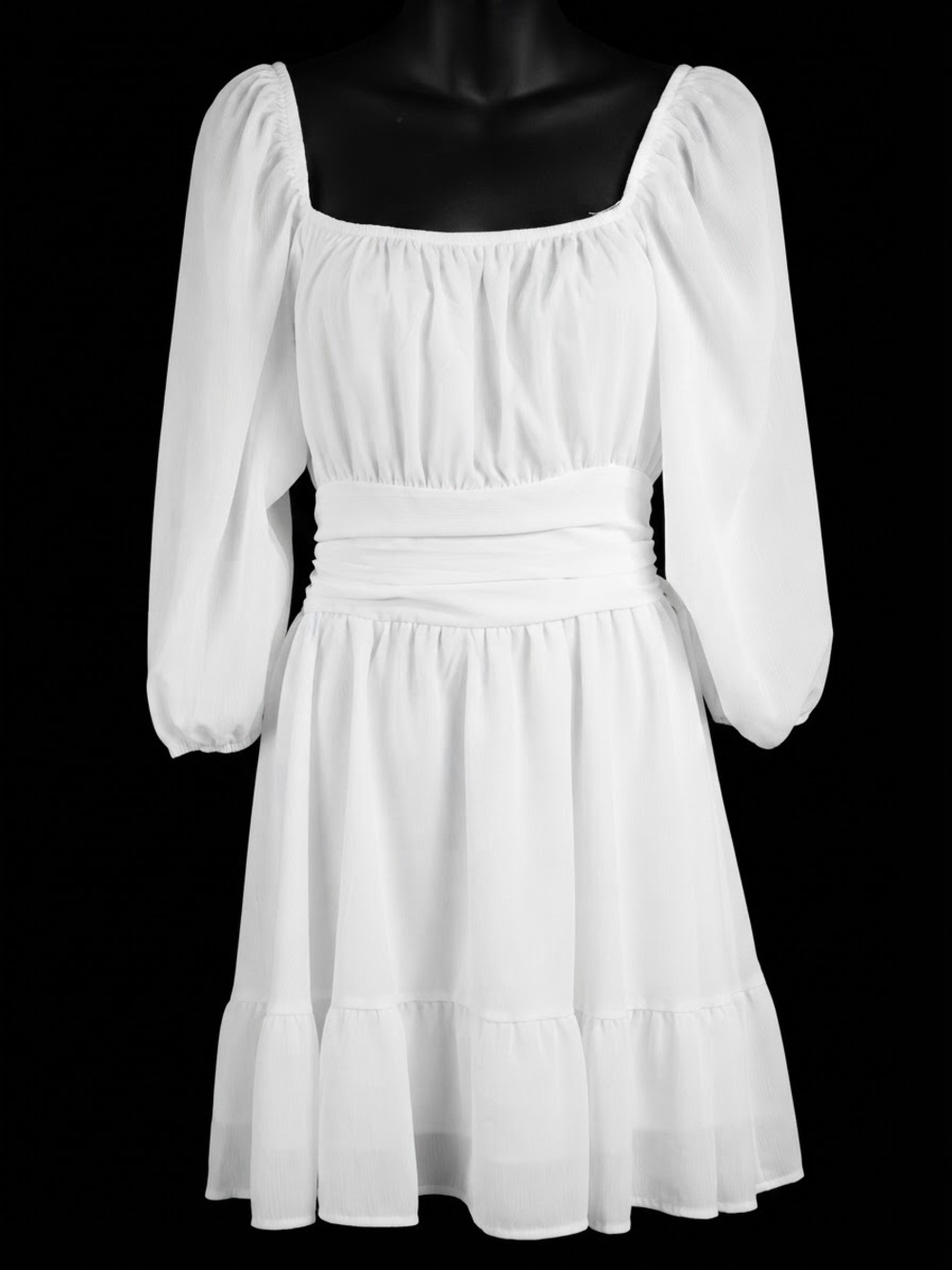 Long Lantern Sleeve Square Neck Mini Dress